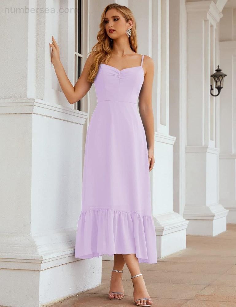 Spaghetti Strap Chiffon Bridesmaid Dress Ankle Length Formal A Line Cocktail Party Homecoming Dress for Juniors  SEA28028