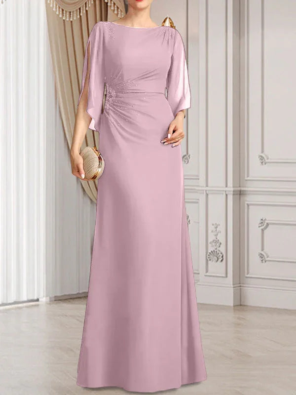 Sheath/Column Scoop Floor-Length Chiffon Mother of the Bride Dress With Pleated Beading