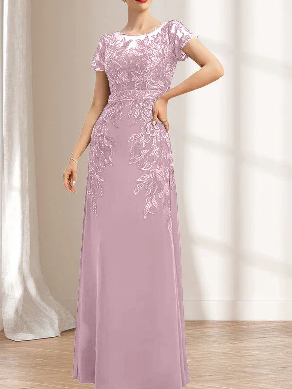 Sheath/Column Scoop Illusion Floor-Length Lace Chiffon Mother of the Bride Dress With Sequins