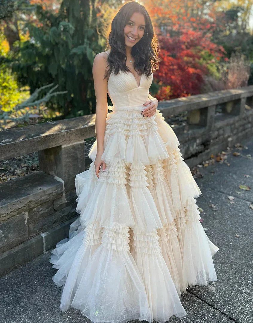 Tulle Formal Gown Layered Prom Dress with Sweep Train SYP156