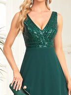 Elegant Sequrin Evening Dress 2025 Women Chiffon Long Formal Deep V-neck Green Caicktail Wedding Party Prom Dresses
