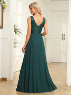 Elegant Sequrin Evening Dress 2025 Women Chiffon Long Formal Deep V-neck Green Caicktail Wedding Party Prom Dresses
