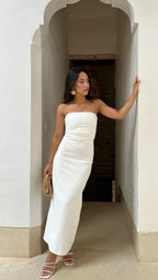 Elegant White Strapless Prom Dress Simple Evening Dress Y7266