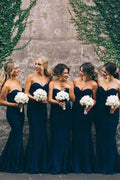 Elegant Sweetheart Navy Mermaid Long Bridesmaid Dresses