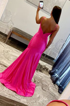 Sunnderly Addilynn| Mermaid Scoop Neck Satin Prom Dress with Slit