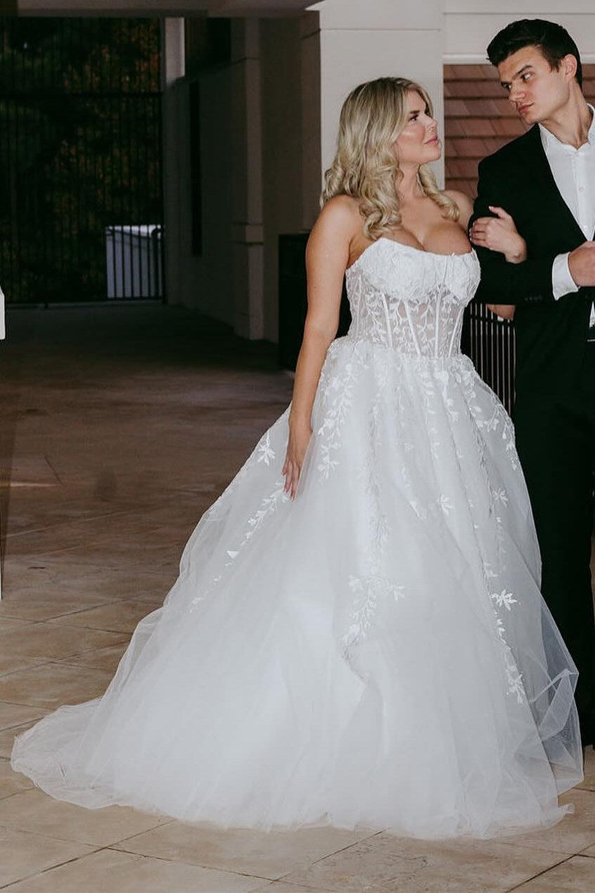 Aqua Blue Appliques Strapless A-Line Long Prom Dress