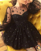 Unique Long Sleeve Short Sheer Neck Stars Mini Homecoming Dress