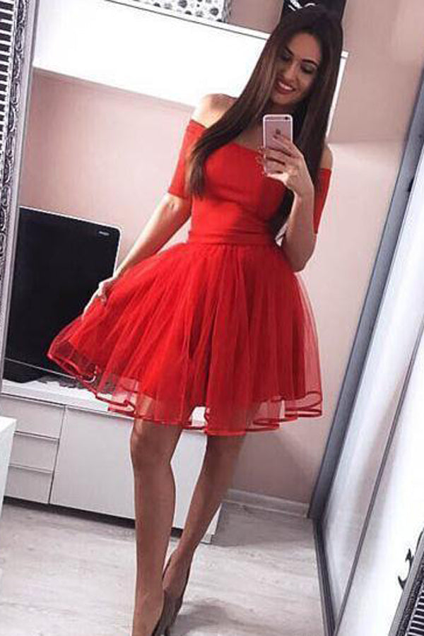 Off the Shoulder Black A-Line Homecoming Dresses Chic Little Black Dress