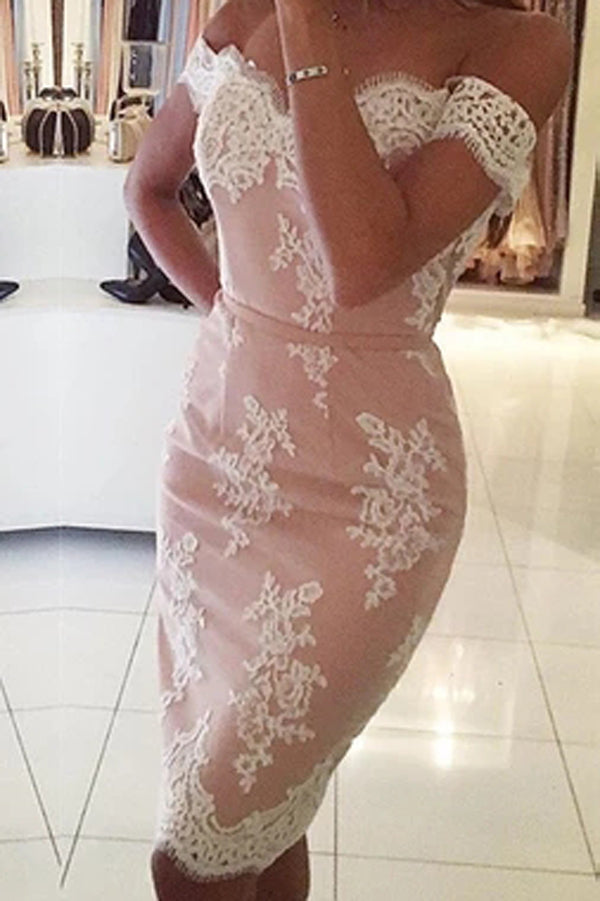 Off The Shoulder Mid Back Lace Appliques Bodycon Homecoming Dress