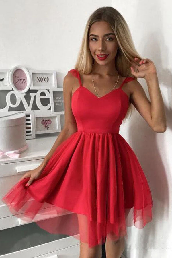 Spaghetti Strap Red Short Prom Dress Mini Homecoming Dress