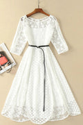 Elegant White Half Sleeve Lace Round Neck Homecoming Dresses
