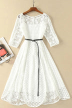 Elegant White Half Sleeve Lace Round Neck Homecoming Dresses