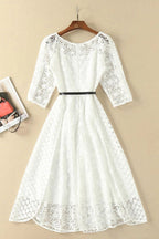 Elegant White Half Sleeve Lace Round Neck Homecoming Dresses