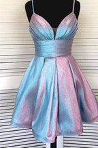 Spaghetti Strap Formal Dress Short V-neck Homecoming Dresses