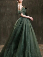 Simple green tulle long prom dress, green tulle evening dress Y1554