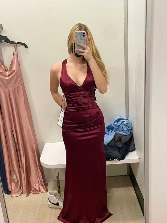 Long Formal Dress Womens Teal Strappy-back Satin Sleeveless Evening Dress Y2928