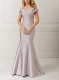 Trumpet/Mermaid Off-the-Shoulder Satin Mother of the Bride Dresses with Applique & Beading