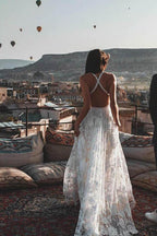 Roycebridal Charming Ivory Boho Lace Bohemian Long Beach Wedding Dresses Bridal Dress, MW263