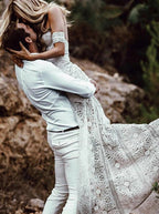 Roycebridal Sweetheart Neck Lace Beach Ivory Rustic Boho Wedding Dresses