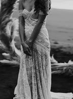 Roycebridal Sweetheart Neck Lace Beach Ivory Rustic Boho Wedding Dresses