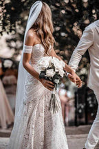 Roycebridal Sweetheart Neck Lace Beach Ivory Rustic Boho Wedding Dresses