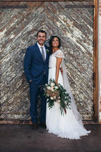 Sparkly Wedding Dresses Romantic A-line V-neck Beading Chiffon Bridal Gown