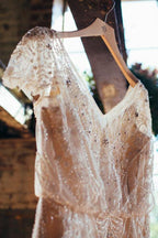 Sparkly Wedding Dresses Romantic A-line V-neck Beading Chiffon Bridal Gown