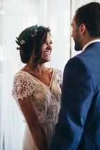 Sparkly Wedding Dresses Romantic A-line V-neck Beading Chiffon Bridal Gown