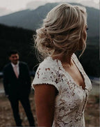 Roycebridal Charming Mermaid Lace Ivory Cap Sleeves Wedding Dresses, Bridal Dresses