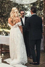 Rustic Ivory Lace Wedding Dresses Off the Shoulder Beach Wedding Dresses