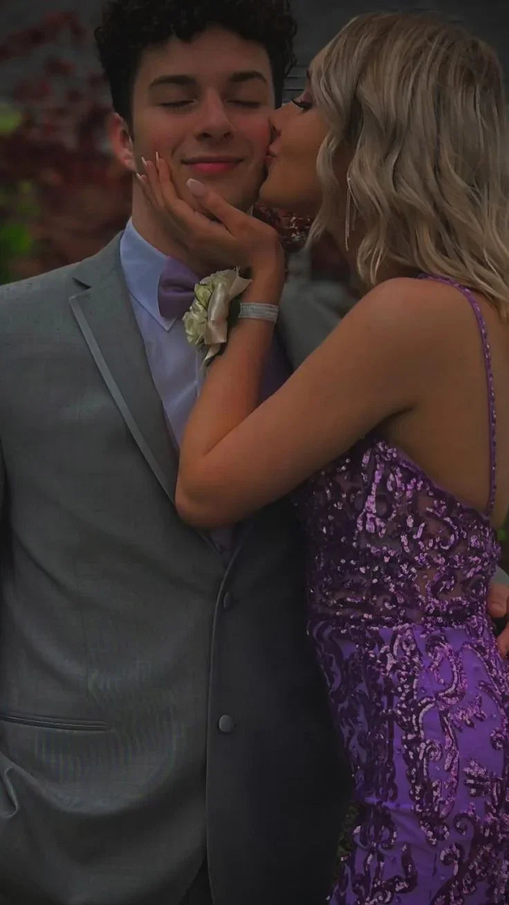 Purple One Shoulder Sequins Evening Dress Glam Dress Y5366