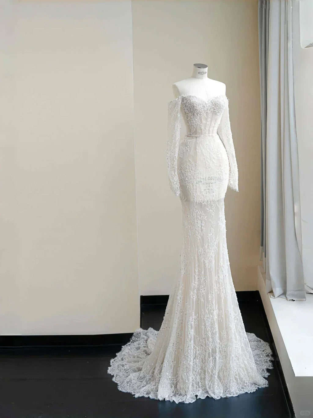 Romantic White Lace Appliques Tulle Sequin Mermaid Prom Dress Off Shoulder Evening Dress Y8663