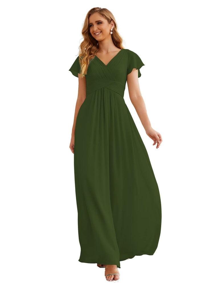 Chiffon Bridesmaid Dress Cap Sleeves Maxi Prom Gowns Party Wedding Mother of The Bride Dresses for Women SEA28047