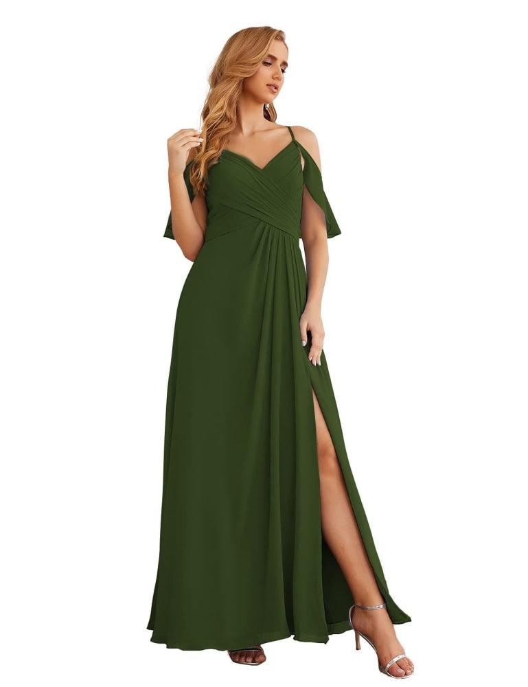 Chiffon Cold Shoulder Long Bridesmaid Dresses Plus Size Formal Prom Gowns for Women Party Wedding  SEA28070