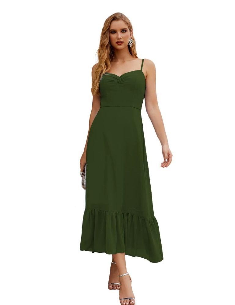 Spaghetti Strap Chiffon Bridesmaid Dress Ankle Length Formal A Line Cocktail Party Homecoming Dress for Juniors  SEA28028