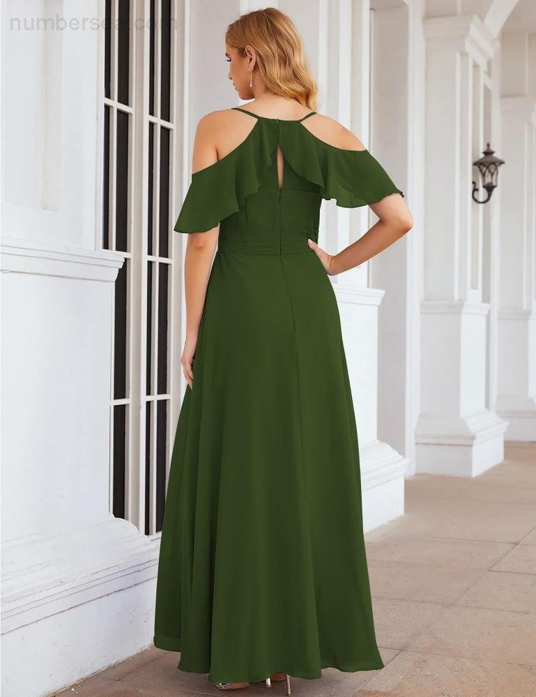 Chiffon Cold Shoulder Long Bridesmaid Dresses Plus Size Formal Prom Gowns for Women Party Wedding  SEA28070