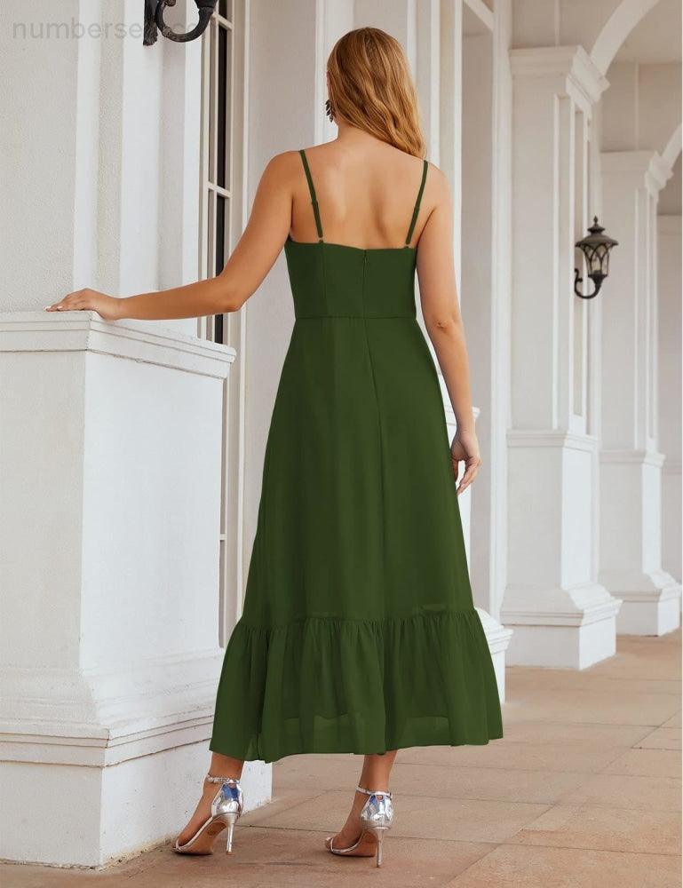 Spaghetti Strap Chiffon Bridesmaid Dress Ankle Length Formal A Line Cocktail Party Homecoming Dress for Juniors  SEA28028