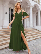 Chiffon Cold Shoulder Long Bridesmaid Dresses Plus Size Formal Prom Gowns for Women Party Wedding  SEA28070