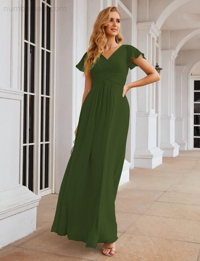 Chiffon Bridesmaid Dress Cap Sleeves Maxi Prom Gowns Party Wedding Mother of The Bride Dresses for Women SEA28047