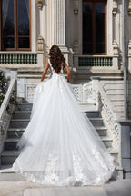 Mermaid Ball Gown Chiffon V-Neck Wedding Dress with Appliques