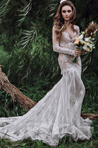 Mermaid Backless Long sleeves Lace Bohemian Wedding Dresses