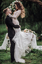 Mermaid Backless Long sleeves Lace Bohemian Wedding Dresses