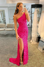 Mermaid Glitter One-Shoulder Backless Prom Dress With Sequins