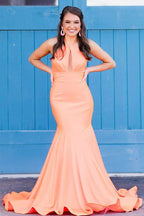Mermaid Halter Orange Long Prom Dress SYP153