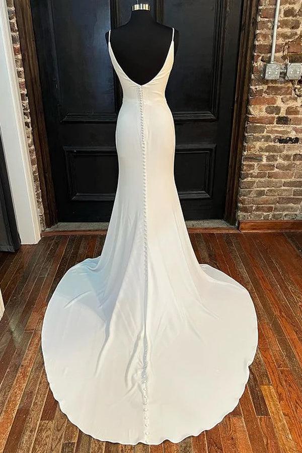 Mermaid Ivory Cowl Neck Backless Long Wedding Dress with Slit