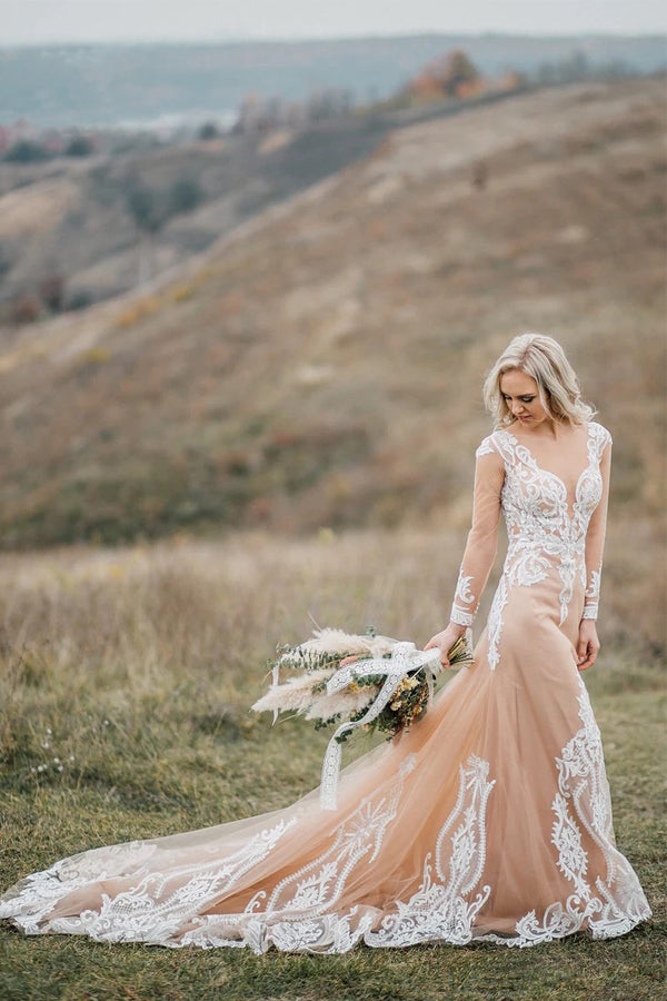 Mermaid Long Sleeves Bohemian Wedding Dresses With Appliques