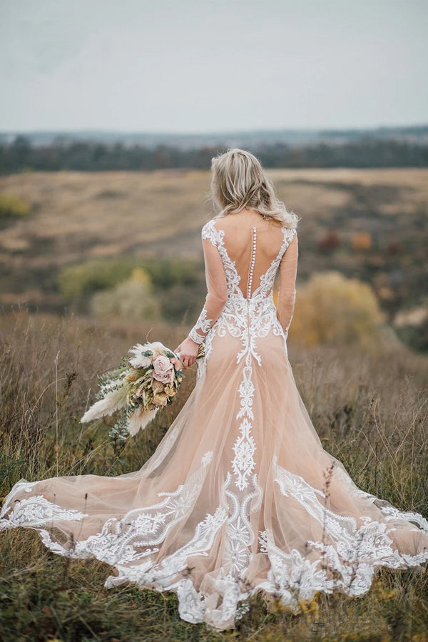 Mermaid Long Sleeves Bohemian Wedding Dresses With Appliques