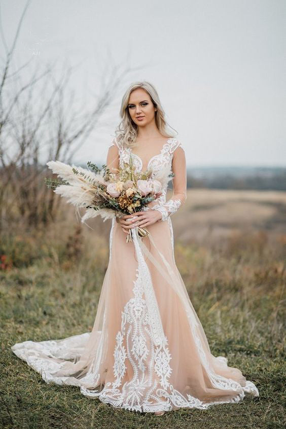 Mermaid Long Sleeves Bohemian Wedding Dresses With Appliques