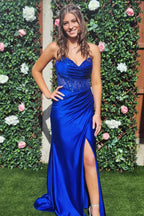 Mermaid Spaghetti Straps Corset Long Prom Dress with Slit