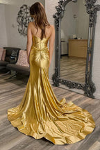 Mermaid Sweetheart Gold Long Prom Dress With Split